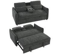 HOMCOM Sofá Cama 2 Plazas 3 en 1 Mesa Auxiliar 2 Almohadas Gris Oscuro