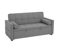 HOMCOM Sofá Cama 2 Plazas 3 en 1 con Respaldo Ajustable 6 Niveles Gris | Sofá Cama Deslizante, Tejido Lino, Bolsillos Laterales, 2 Cojines Fundas Extraíbles, para Sala de Estar, Espacios Pequeños