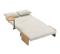 HOMCOM Sofá Cama 2 Plazas Convertible 3 en 1 Tapizado en Chenilla con Respaldo Ajustable Mesa Lateral 2 Almohadas Blanco Crema Aosom España