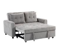 HOMCOM Sofá cama 2 plazas, tapizado de pana, convertible en cama, 2 cojines, bolsillos laterales, 157 x 190 cm, Gris claro