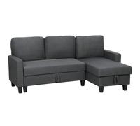 HOMCOM Sofá Cama 3 Plazas con Chaise y Espacio de Almacenamiento, en Tejido Efecto Lino, 197x129x85 cm, Gris carbón Aosom España