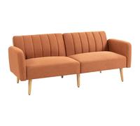 HOMCOM Sofá Cama 3 Plazas Diseño escandinavo Respaldo reclinable 3 Posiciones Patas Madera Tela Efecto Lino marrón Aosom España