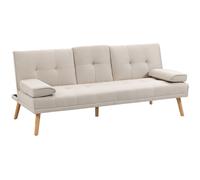 HOMCOM Sofá Cama 3 Plazas, Mesa Abatible con 2 Soportes para Vasos, 181x77x78 cm, Sofá Cama con Respaldo Ajustable, Apertura Clik-Clak, Reposabrazos Desmontables, Patas de Madera, Beige Beige 181x77x7