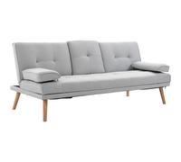 HOMCOM Sofá Cama 3 Plazas, Mesa Abatible con 2 Soportes para Vasos, 181x77x78 cm, Sofá Cama con Respaldo Ajustable, Apertura Clik-Clak, Reposabrazos Desmontables, Patas de Madera, Gris Claro Light gra