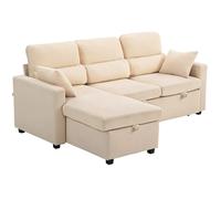 HOMCOM Sofá Cama 3 Plazas Silla Largo Almacenamiento Terciopelo Acogedor Beig...