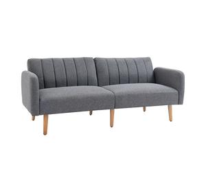 HOMCOM Sofá Cama 3 Plazas Sofá de Tela Sofá con Función de Cama Poliéster Tipo Lino Madera de Goma 173x75x73 cm Gris Aosom España
