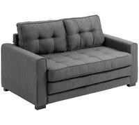 HOMCOM: Sofá cama abatible de 2 plazas, sofá tapizado en tela con textura similar al lino, estructura de madera de caucho, color gris