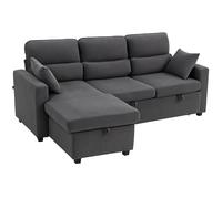 HOMCOM Sofá cama ajustable, sofá de invitados en forma de L con función cama, almacenamiento, cojines, para salón, habitación de invitados, gris oscuro