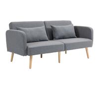 HOMCOM Sofá cama, Cama plegable de 2 plazas con función de cama, 2 cojines, Sofá tapizado de 3 plazas con respaldo regulable, aspecto lino, para salón, dormitorio, 170 x 83 x 80 cm, gris Gray