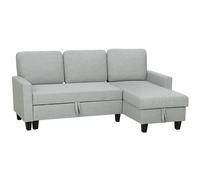 HOMCOM Sofá Cama Chaise Longue de 3 Plazas, Chaise Longue Reversible Ambos Lados con Almacenaje, Sofá Cama Esquinero Desplegable con Fundas de Cojines Removibles, Tapizado en Lino, para Salón, Gris Li