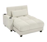 HOMCOM Sofá cama con cojín, espuma, convertible en cama, portavasos, Blanco crema