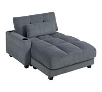 HOMCOM Sofá cama con cojín, espuma, convertible en cama, portavasos, gris