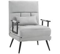 HOMCOM Sofá cama Convertible 1 plaza Sillón de salón 3 en 1 Respaldo reclinable 5 posiciones, reposabrazos y cojín, efecto terciopelo, gris