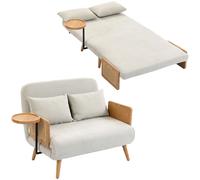 HOMCOM Sofá Cama Convertible 3 en 1 con Respaldo Ajustable Mesa Blanco Crema Crema