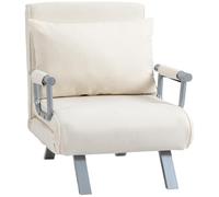 Homcom sofá cama de 1 plaza 2 en 1, sillón cama plegable tapizado en ante sintético, con respaldo ajustable en 5 niveles y almohada acolchada, para oficina, dormitorio, salón, 65x69x80 cm, crema
