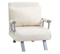 Homcom sofá cama de 1 plaza 2 en 1, sillón cama plegable tapizado en ante sintético, con respaldo ajustable en 5 niveles y almohada acolchada, para oficina, dormitorio, salón, 65x69x80 cm, crema