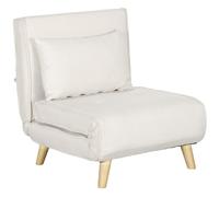 HOMCOM Sofá Cama de 1 Plaza 3 en 1 Respaldo Ajustable 72x78x79 cm Crema | Sillón Cama Plegable, Tapizado en Lino Sintético, 6 Niveles, Almohada, Asiento Ancho, Patas de Madera