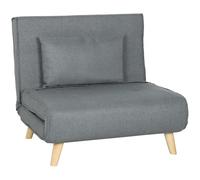 HOMCOM Sofá Cama de 1 Plaza 3 en 1, Sillón Cama Plegable Tapizado en Lino Sintético, con Respaldo Ajustable en 6 Niveles, Almohada, Asiento Ancho, Patas de Madera, 90x78x79 cm, Gris Gray 90x78x79cm