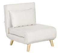 HOMCOM Sofá Cama de 1 Plaza 3 en 1, Sillón Cama Plegable Tapizado en Lino Sintético, con Respaldo Ajustable en 6 Niveles, Almohada, Asiento Ancho, Patas de Madera, 72x78x79 cm, Crema