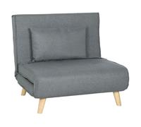 HOMCOM Sofá Cama de 1 Plaza 3 en 1, Sillón Cama Plegable Tapizado en Lino Sintético, con Respaldo Ajustable en 6 Niveles, Almohada, Asiento Ancho, Patas de Madera, 90x78x79 cm, Gris Gray 90x78x79cm