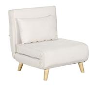 Homcom sofá cama de 1 plaza 3 en 1, sillón cama plegable tapizado en lino sintético, con respaldo ajustable en 6 niveles, almohada, asiento ancho, patas de madera, 72x78x79 cm, crema 78 cm