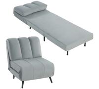 HOMCOM Sofá Cama de 1 Plaza 3 en 1, Sofá Cama Plegable Tapizado en Terciopelo con Respaldo Ajustable en 3 Niveles, Cojín Grueso para Dormitorio, Salón, Oficina, Fácil Montaje, 72x88x87 cm, Gris Gris