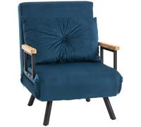 HomCom Sofá cama 1 plaza 4 en 1 tapizado en terciopelo, respaldo 5 niveles, almohada acolchada, azul