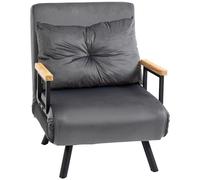 HOMCOM Sofá Cama de 1 Plaza 4 en 1, Sofá Cama Plegable Tapizado en Terciopelo con Respaldo Ajustable de 5 Niveles y Almohada Acolchada, para Oficina, Dormitorio, Salón, 63x73x81 cm, Gris