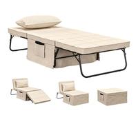 HomCom Sillón cama tapizado en lino, respaldo ajustable 5 niveles, almohada acolchada Blanco