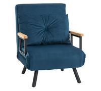 HomCom Sofá cama 1 plaza 4 en 1 tapizado en terciopelo, respaldo 5 niveles, almohada acolchada, azul