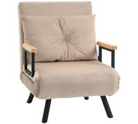 HOMCOM Sofá Cama de 1 Plaza 4 en 1, Sofá Cama Plegable Tapizado en Terciopelo con Respaldo Ajustable de 5 Niveles y Almohada Acolchada, para Oficina, Dormitorio, Salón, 63x73x81 cm, Beige