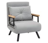 HOMCOM Sofá Cama de 1 Plaza 4 en 1, Sofá Cama Plegable Tapizado en Terciopelo con Respaldo Ajustable de 5 Niveles y Almohada Acolchada, para Oficina, Dormitorio, Salón, 63x73x81 cm, Gris Claro Gray 63