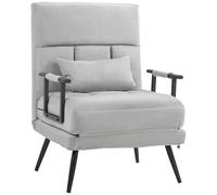 HOMCOM Sofá cama de 1 plaza Sillón 3 en 1 con respaldo reclinable en 5 direcciones, reposabrazos y cojín, efecto terciopelo, gris Gray