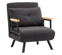 HomCom Sofá cama 1 plaza plegable tapizado en borreguito, respaldo 5 niveles, almohada, gris oscuro