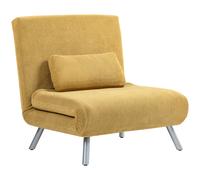 HOMCOM Sofá Cama de 1 Plazas 3 en 1 Sillón Cama Plegable Tapizado en Pata de Gallo con Respaldo Ajustable de 5 Niveles y Almohada Acolchada para Oficina Dormitorio Salón 80x75x83 cm Yellow