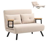 HOMCOM Sofá Cama de 2 Plazas Sofá Cama Plegable Tapizado en Terciopelo con Respaldo Ajustable de 5 Niveles y Almohadas Acolchadas para Oficina Dormitorio Salón 102x73x81 cm Beige