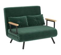 HOMCOM Sofá Cama de 2 Plazas 4 en 1, Sofá Cama Plegable Tapizado en Terciopelo con Respaldo Ajustable de 5 Niveles y Almohadas Acolchadas, para Oficina, Dormitorio, Salón, 102x73x81 cm, Verde