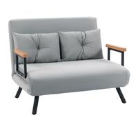 HomCom Sofá cama 2 plazas 4 en 1, tapizado en terciopelo, respaldo 5 niveles, gris claro