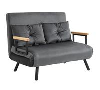 HOMCOM Sofá Cama de 2 Plazas 4 en 1, Sofá Cama Plegable Tapizado en Terciopelo con Respaldo Ajustable de 5 Niveles y Almohadas Acolchadas, para Oficina, Dormitorio, Salón, 102x73x81 cm, Gris