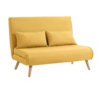 Homcom sofá cama de 2 plazas plegable 3 en 1, sofá cama, con respaldo ajustable 5 posiciones, tapizado en lino, 2 almohadas, para dormitorio, salón, amarillo