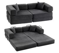 HOMCOM Sofá Cama de 2 Plazas Plegable, Sofá Cama, Tapizado en Chenilla, con 2 Almohadas, Reposabrazos Anchos, Acolchado Grueso Dark Gray