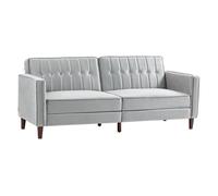 Homcom sofá cama de 3 plazas sofá cama convertible tapizado en terciopelo con respaldo reclinable asientos acolchados y patas de madera 189x80,5x78,5 cm gris claro