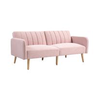 HOMCOM Sofá Cama de 3 Plazas Tapizado en Lino Sintético con Respaldo Ajustable y Reposabrazos Desmontables 173x75x73 cm Rosa Pastel Aosom España