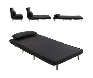 HOMCOM Sofá Cama Individual 3 en 1, Sillón Cama Plegable con Respaldo Ajustable en 6 Posiciones, Asiento Amplio, Almohada Acolchada, Patas de Madera, Carga 350 kg, 94x78x80 cm, Negro