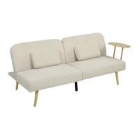 HOMCOM Sofá Cama Individual con Mesa Auxiliar 3 en 1 con Respaldo Ajustable Apertura Clik-Clak 196x86x81 cm Beige Aosom España