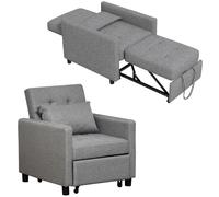 HOMCOM Sofá Cama Individual Gris con Respaldo Reclinable Cojín Desenfundable Asiento Acolchado y 4 Ruedas 69x77x84 cm Aosom España