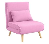 Homcom sofá cama individual plegable 3 en 1, sofá cama, con respaldo ajustable 5 posiciones, tapizado en lino, 1 almohada, para dormitorio, salón, rosa 72 cm