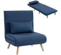 HOMCOM Sofá Cama Individual Tapizado en Lino con Respaldo Ajustable Amarillo Azul Oscuro-72x75x85 cm