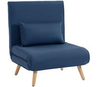 HOMCOM Sofá Cama Individual Plegable con Respaldo Ajustable 5 Posiciones Sillón Cama Tapizado con Cojín 72x75x85 cm Azul
