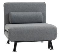 HOMCOM Sofá Cama Individual Plegable con Respaldo Ajustable de 5 Niveles Cojín y Tapizado de Lino Sintético 75x70x75 cm Gris
